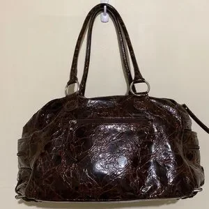 Chenson Bags Chenson Brown Leather Patent Faux Croc Pattern Double Zipper Handbag Poshmark